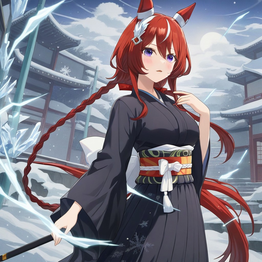 score_9,score_8_up,score_7_up,score_6_up,win variation \(umamusume\),1girl, source_bleach,purple_eyes,curvy,source_anime,glowing eyes,Sinoink,long braid,short hair,symmetrical,(bleach, solo, japanese clothes, black kimonoblack kimono shirt),white sash, (katana),tongue,blush_stickers,frown,glowing white aura,snowflakes, ice,masterpiece,best quality,newest,absurdres,best shadow,Sinoink
highly detailed background,detailed skin,very detailed clothes, (power_lines),(speed_lines),(emphasis_lines),(notice_lines),HD, <lora:add-detail-xl:1.5>