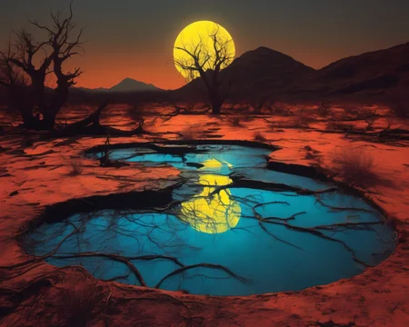 Picture a barren wasteland marred by radioactive contamination. Mutated creatures roam the landscape, and eerie, otherworldly glows emanate from toxic pools. The land is a testament to the devastation wrought by humanity's recklessness, SZ_4poXL enviroment   <lora:Post ApocalypticXL_v2:0.6>