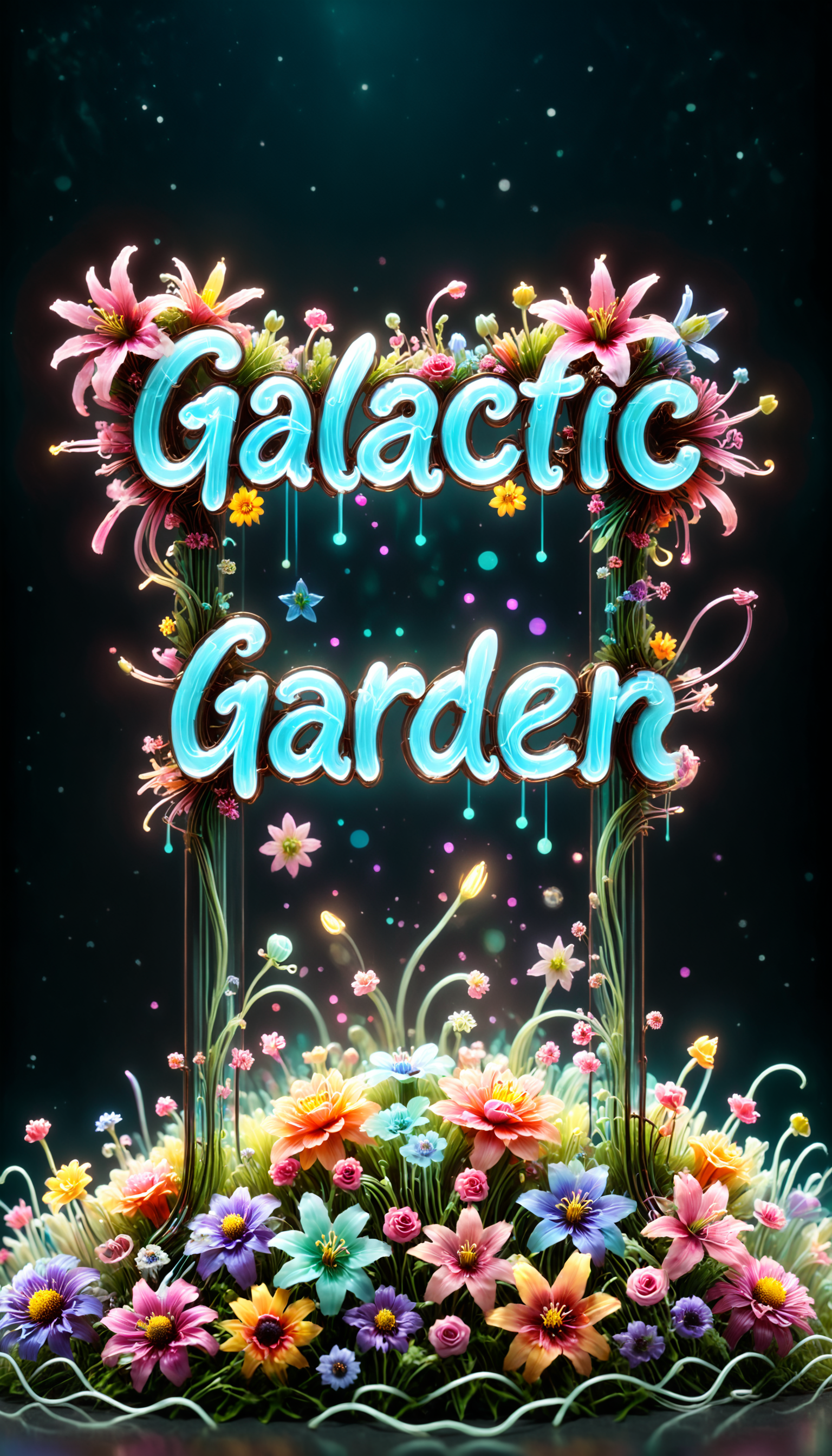 tiny neon || glass || filaments, text "Magic in Blossom" made of flowers, space, w0f1l, color, epic, dramatic, cinematic, professional, beautiful, emotional, cute, calm, pretty, inspiring, artistic, detailed, extremely highly delicate, sacred, symmetry, light, atmosphere, romantic, pure, glowing, perfect, strong, futuristic
