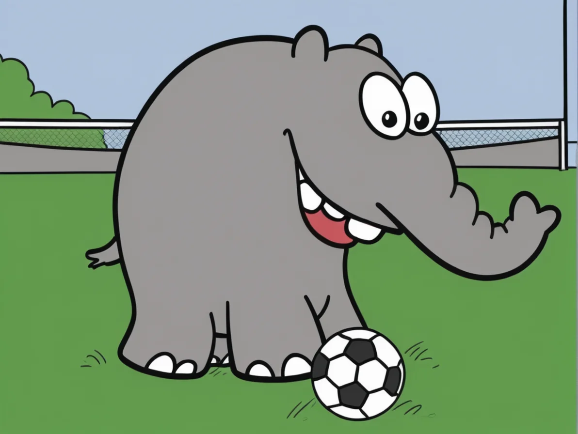 <lora:Ottifant_sdxl:0.5> Ottifant smiling , playing soccer