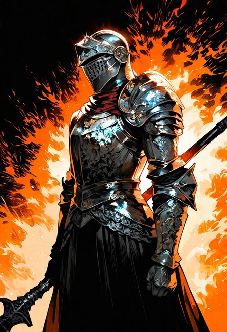 score_9, score_8_up, solo , 
(roundtable knight vyke) ,\(elden ring  , 1boy , abstract background, armor , fire , full armor , helmet , holding , holding polearm , holding weapon , male focus , pauldrons , polearm , shoulder armor , single pauldron , weapon 
 tassets , vambraces , visor (armor) , waist cape , weapon 
newest, year 2024, very aesthetic, masterpiece, best quality, highres, newest, absurdres, safe skin,cinematic lighting,ray tracing,female focus,dynamic angle,depth of field,high contrast,colorful,detailed light,light leaks,beautiful detailed glow,best shadow,shiny,intricate details,hyperdetailed,very aesthetic,iridescent
(((masterpiece,best quality,newest,absurdres,highres))) ,Nsfw,
[artist:kyuuba melo] , [artist:yourfreakyneighbourh ] , [artist:takashima_shoa]