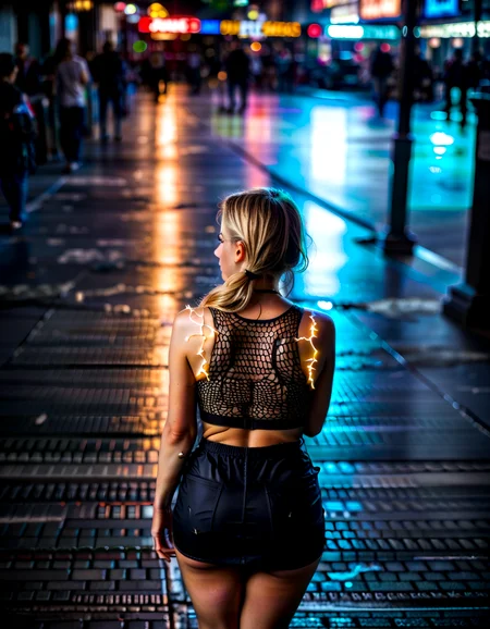 (from above, real life, cinematic, 1girl, cute, gorgeous blonde white 18yo girl, ponytail, alluring face, sexy, makeup, (wide hips, big ass), futuristic pencil skirt, sheer top), dynamic pose, score_8_up, score_9_up,, bloom, rim lighting, <lora:Beautiful face_alpha1.0_rank4_noxattn_last:.78>, <lora:Neon_Scene:0.80> neonscene, reflection, glowing, orange neon light everywhere, neon lights, darkness, neon spotlights, noise offset, light reflection, (bokeh, depth of field), electricity, sparks <lora:detailer_pony_v4:1>