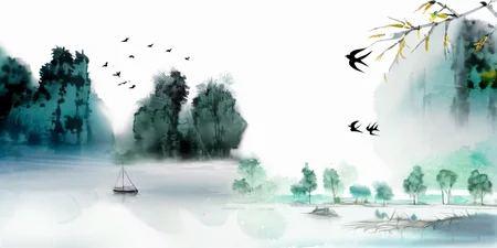 Sweeping Day Photography, a watercolor painting of a serene landscape featuring a river, a tree, and a flock of birds flying over the water, best quality, high quality, masterpiece, 8K UHD, highly detailed, ultra detailed <lora:sweeping-day_lora_r64_sdxl:1.0>