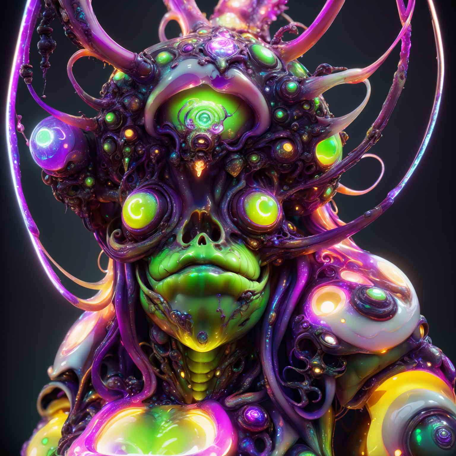 <lora:aiai-DiscoLucid-XL1-v1-captions:0.75> aiai-DiscoLucid style extremely detailed nurgle, obese body oozing slime, decay, toxic sludge, corruption, green neon color with pink and purple highlights, warhammer chaos deity,  character design by jack davis and hr giger, unique and immersive vibe, internal illumination, hyperrealism, lucid, high quality, 8K Ultra HD, masterpiece, best quality