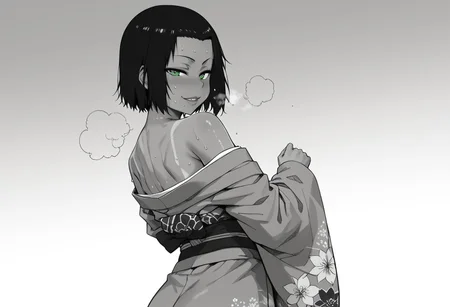 score_9,score_8_up,score_7_up,cinematic shadow,monochrome,(fullbody:0.7),
naughty face,sweat breath,half closed eyes,seductive pose,standing,back,kimono,
1boy,black hair,short hair,green eyes,forehead,swafragilenos,tanlines,<lora:swafragilenos:1>