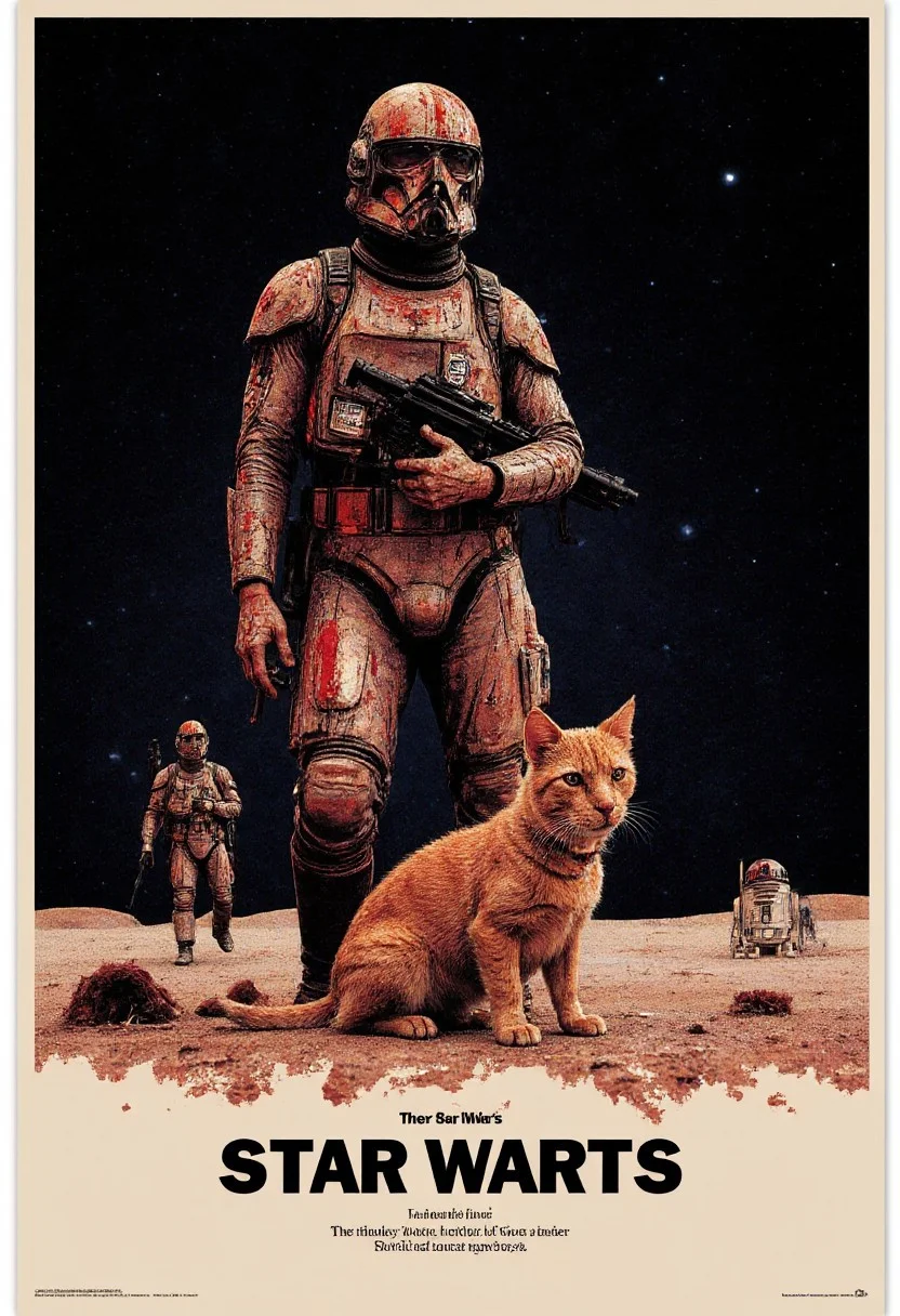 a poster for a movie called "Star Warts", in the style of 1970s star wars posters. The movie is set in space, everyone is covered in warts, everyone is sad. allposter