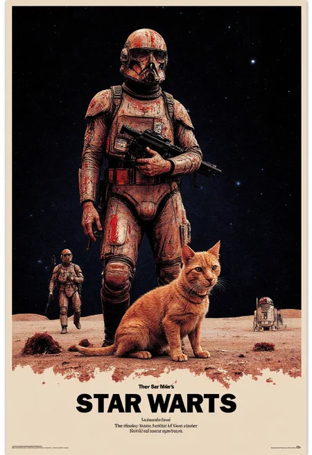 a poster for a movie called "Star Warts", in the style of 1970s star wars posters. The movie is set in space, everyone is covered in warts, everyone is sad. allposter