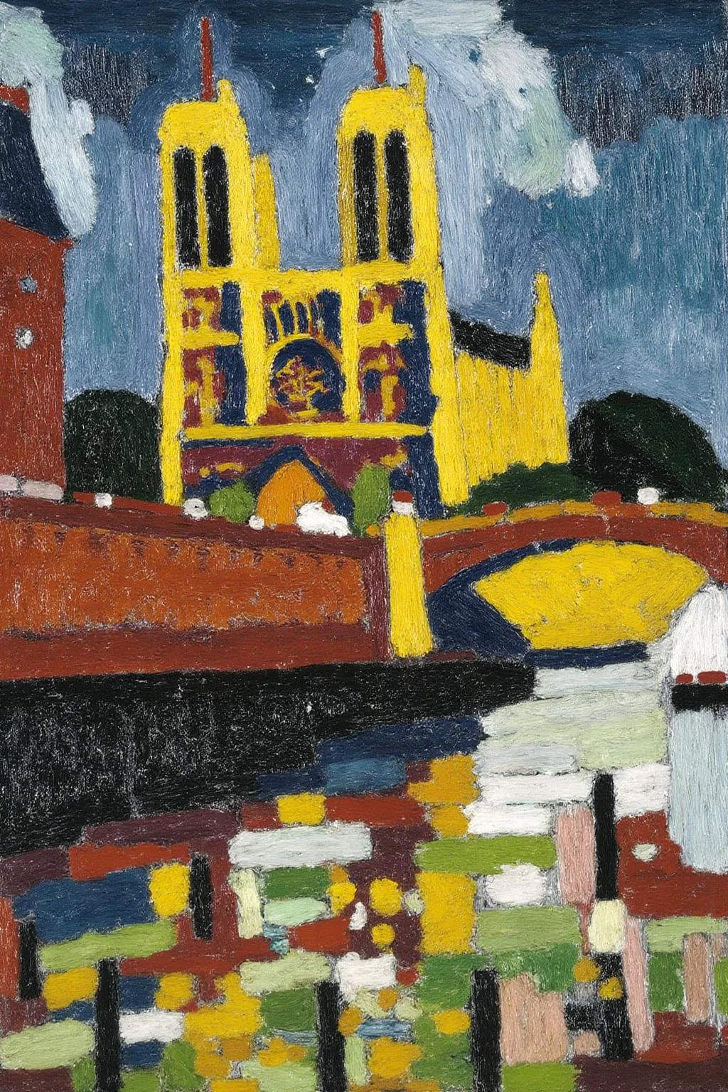 henrylymansayen1 painting.
An abtract cityscape painting of Paris, featuring the Notre Dame cathedra. Other smaller buildings are in the foreground. <lora:henrylymansayen1_cap_d6a3:1.0><lora:861461261777427929:0>