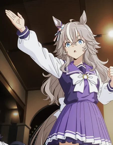 1girl,
<lora:shinjidai_V3:1>
(anime screenshot,anime screencap,:1.2)
1girl, practicing martial arts, focused, dojo, solo, uniform, dynamic pose, near a waterfall,safe,general,
(depth of field, bokeh, solo focus, :0.9)
<lora:dmd2_sdxl_4step_lora_fp16:1>
wonder acute \(umamusume\),umamusume, horse girl, horse ears, horse tail, hair between eyes, blue eyes, thick eyebrows, grey hair, long hair, streaked hair, white hair, hair ornament, tracen school uniform,,, masterpiece, best quality, very aesthetic, absurdres, newest ,