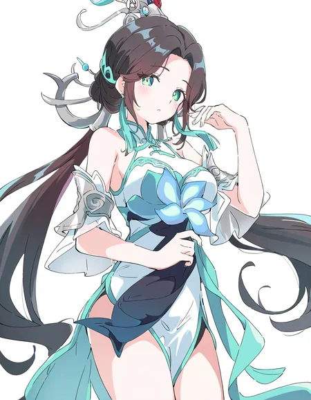 baiheliang,1girl,solo,looking at viewer,simple background,white background,cowboy shot,<lora:baiheliang-000012:1>,, masterpiece, best quality, very aesthetic, absurdres,newest, incredibly absurdres,, (Ixy:0.6)),(hiten \(hitenkei\):0.7),