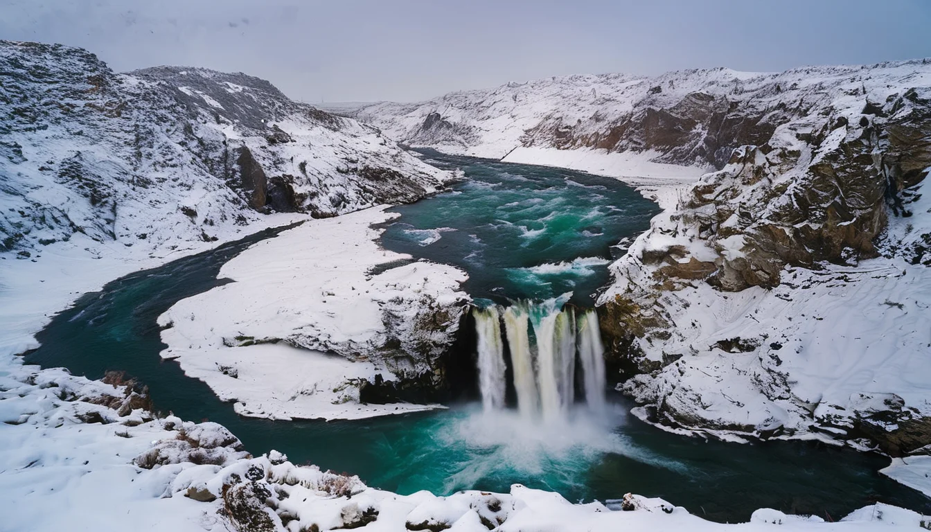 Winter Waterfall,water,no humans,scenery,outdoors,sky,nature,day,masterpiece,best quality,<lora:Winter Waterfall:1>,