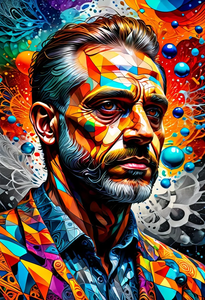 a colored drawing of man , (8k, RAW photo, best quality, masterpiece:1.2),best quality, ultra high res,(sharp focus:1.2),DOF, geometric patterns, intricately detailed, perfectly balanced, deep fine edges, artistic photorealism,photorealism, vivid colors,, 8K, UHD, many details, extreme detailed, full of details, BadDream, Jed-Splash, <lora:ColourfullSplashStyle:0.5>