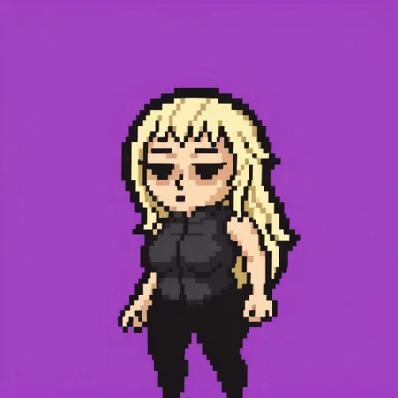 <lora:lisathepointless-v5.4_:1> by lisathepointless, solo, medium size, fullbody, purple background, simple background, 1girl, breasts, dire, direpony, long hair, blonde hair, black eyes, neutral face, black vest,black pants, standing, neutral pose