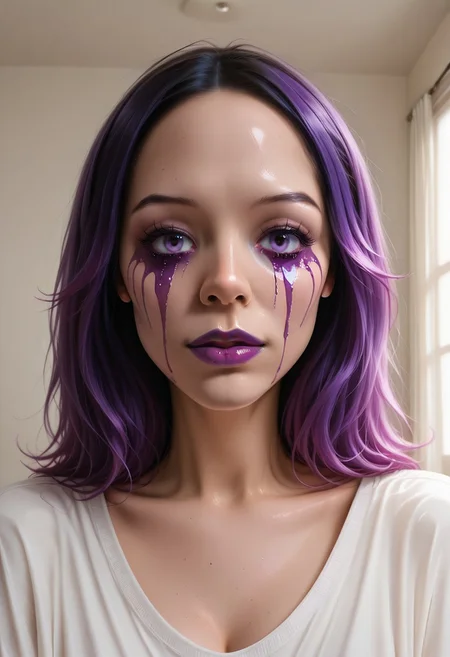 score_9, score_8_up, score_7_up, rating_safe, concept art, realistic, Fixhand.
1girl, solo, cute face, sexy face, Sexy body,
TearsMakeUp, Purple Tears