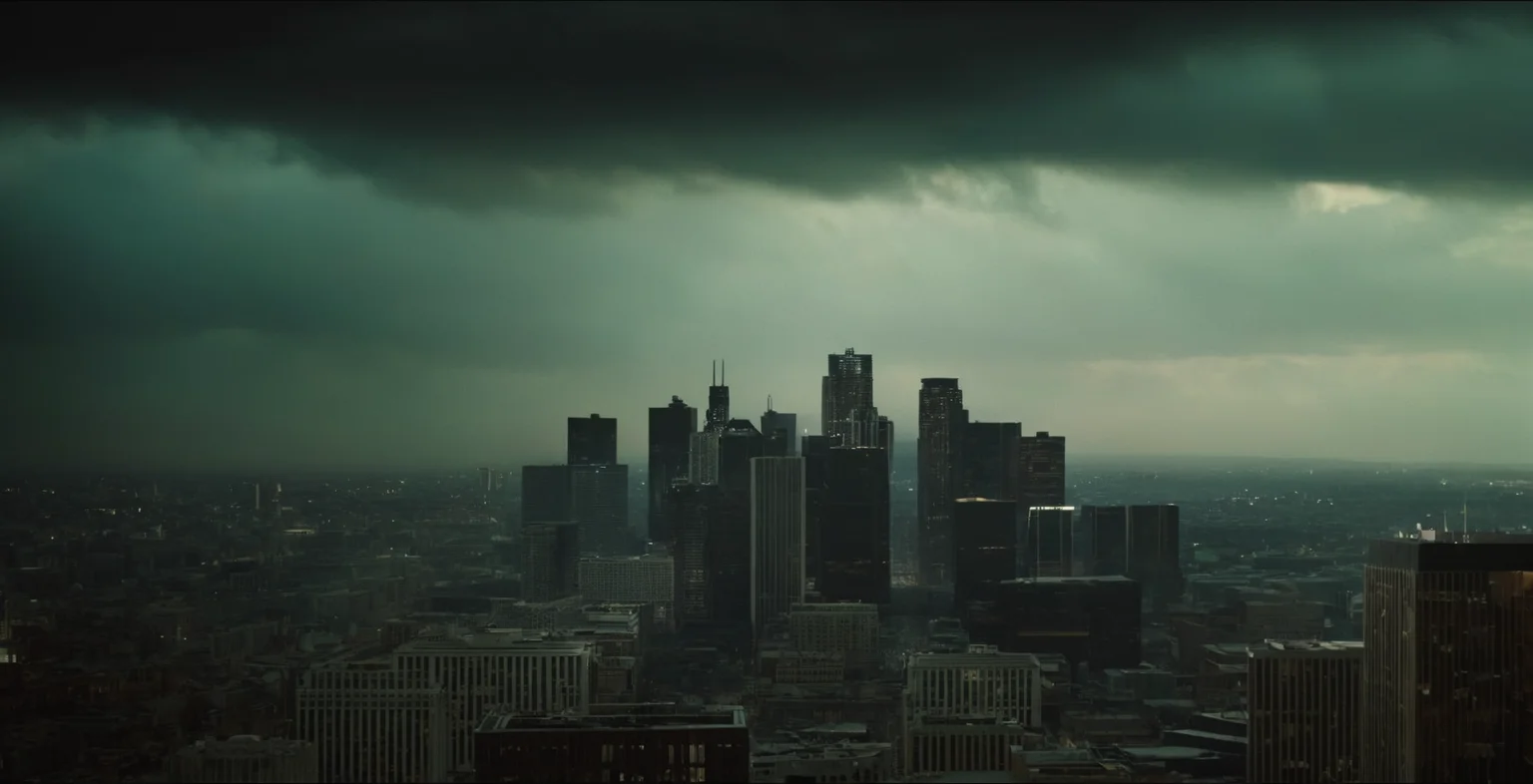 cinematic film still of <lora:The Matrix Style:1>
outdoors, sky, cloud, no humans, cloudy sky, building, scenery, city, night, dark, horror, cityscape, dark The Matrix Style, shallow depth of field, vignette, highly detailed, high budget, bokeh, cinemascope, moody, epic, gorgeous, film grain, grainy