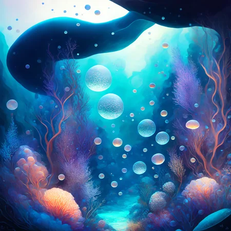 (oceanicrealms style:1) a painting of an underwater scene with bubbles and plants <lora:djzOceanicRealmsV21_LoraBooth:1>d