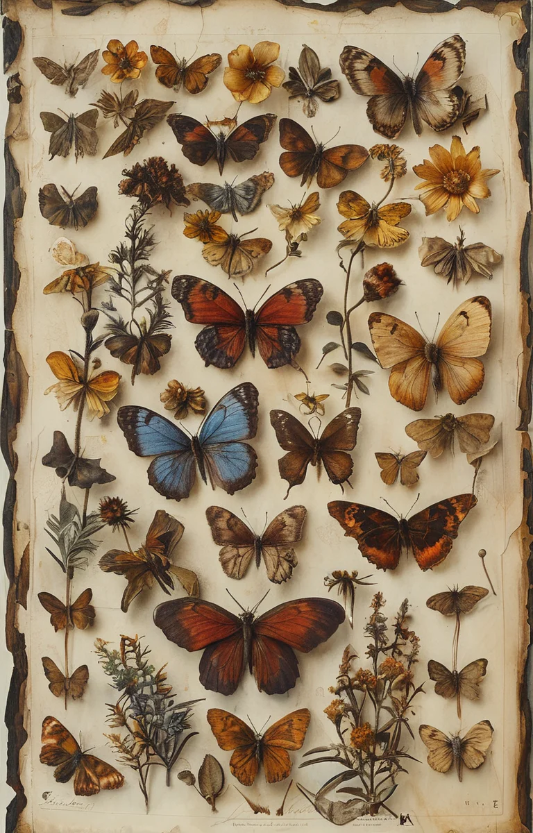 masterpiece,best quality,<lora:tbh229-sdxl:0.9>,Herbarium,butterfly,