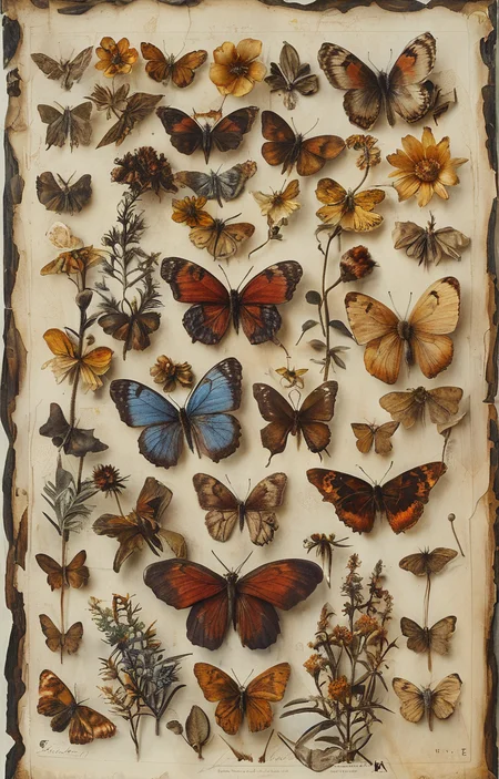 masterpiece,best quality,<lora:tbh229-sdxl:0.9>,Herbarium,butterfly,