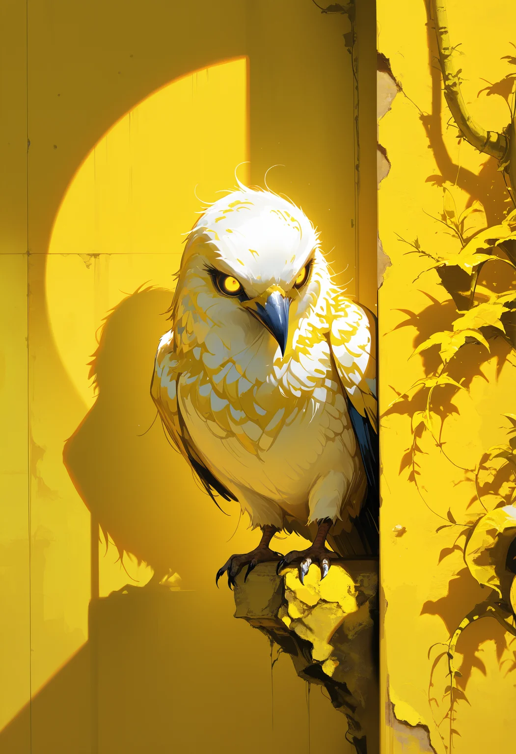 masterpiece, best quality, good quality, very awa, very aesthetic, absurdres, newest, solo, yellow_eyes, no_humans, bird, photo \(medium\), painterly, no lineart, blending, scenery, volumetric lighting, opill, 748cmstyle, wat