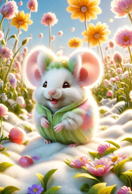 ral-fluff,<lora:ral-fluff:1>,
masterpiece,best quality,original,official art,cute mice, purple flower,background,cartoon rendering,beautiful detailed glow,(detailed ice),beautiful detailed mice ,sunny, flower, happy, big grin, mice drive with little car
