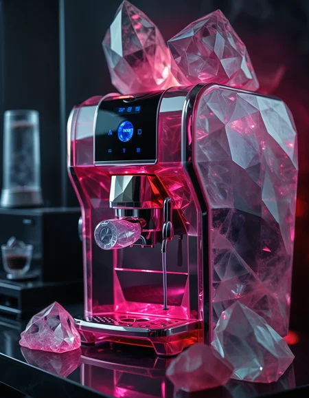 rp_slgd, crystal world, product photography, a coffee machine on a kitchen counter,  crystals, glow, eerie, translucent, best quality, very aesthetic, highly detailed, 4k  <lora:zzz_trained\xl_rpr_soulgemmed_v1>