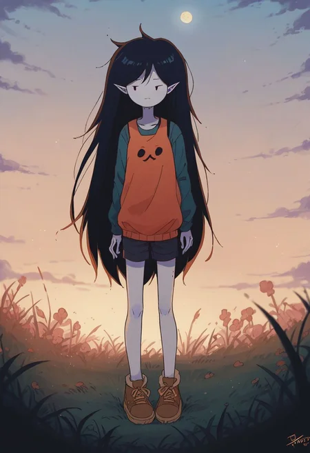 score_9, score_8_up, score_7_up, m4rc3l1n3,1girl,dot eyes,grey skin,marceline abadeer from adventure time, full body,naturally skin imperfections, extremely detailed skin,i can't believe how beautiful this is, serene atmosphere, flickering light, epic realistic,art by greg rutkowski and artgerm, soft cinematic light, (depth of field:1.4), faded, (neutral colors:1.2), (muted colors:1.2), (artstation:1.4), cinematic, warm lights, dramatic light, complex background, (rutkowski:0.66), (teal and orange:0.4), hdr, (intricate details, hyperdetailed:1.15) (skin texture:1.2), source_cartoon, in the style of adventure time, Expressiveh, zPDXL