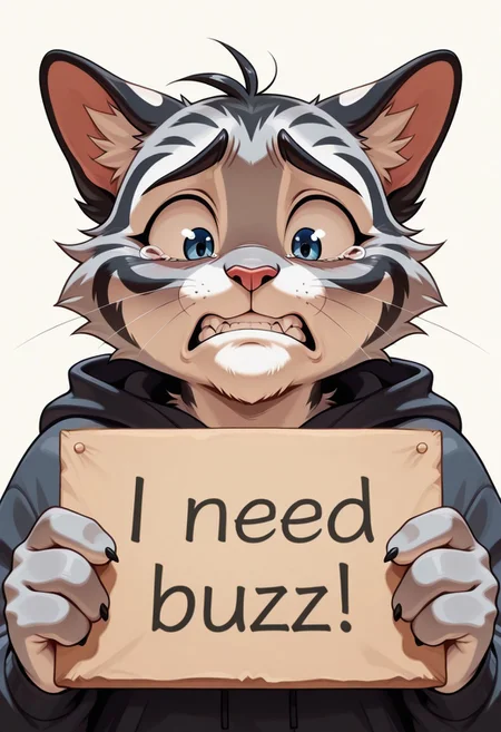 1 boy, cat, feline, anthropomorphic cat, furry, big eyes , need_buzz , holding sign , begging , tears in eyes , sincere expression , begging viewer , pouting , sad , crying , looking down , clenching teeth ,
masterpiece, best quality, absurdres ,