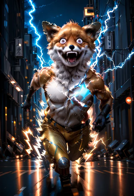 score_9, score_8_up, score_7_up, zPDXL2, EnhanceImage, TailsTheFox, running, electricity, motion blur, from front, night, artificial lights, city, street, neon lights, scenery
