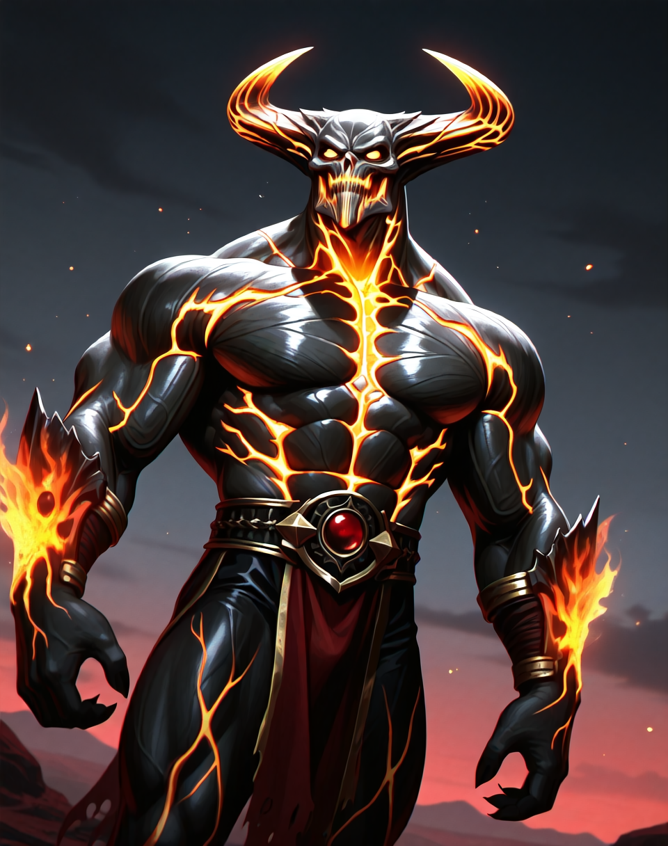 <lora:Corrupted_Shinnok_(Mortal_Kombat)_(Illustrious)_(AD):0.5> Corrupted Shinnok, muscular, Mortal Kombat,
dutch angle, exterior, battleground, dynamic action, dutch angle, anime dark night sky with detailed black clouds, 
unstoppable end boss, video game screenshot, male chest focus, bent arm, hyper muscular, 
large shoulders, large biceps, large thighs, large rounded protruding pecs, thick neck, wide thick upper body, 
BREAKvery awe, aesthetically pleasing, masterpiece, best quality, amazing quality, very aesthetic, perfect depth of field shot, masterclass color theory, in'ei, gradient style coloring, photographic realism, 8K CGI render, bara, 
Smooth Quality, lazympos, IllustQualXL_Pos,
