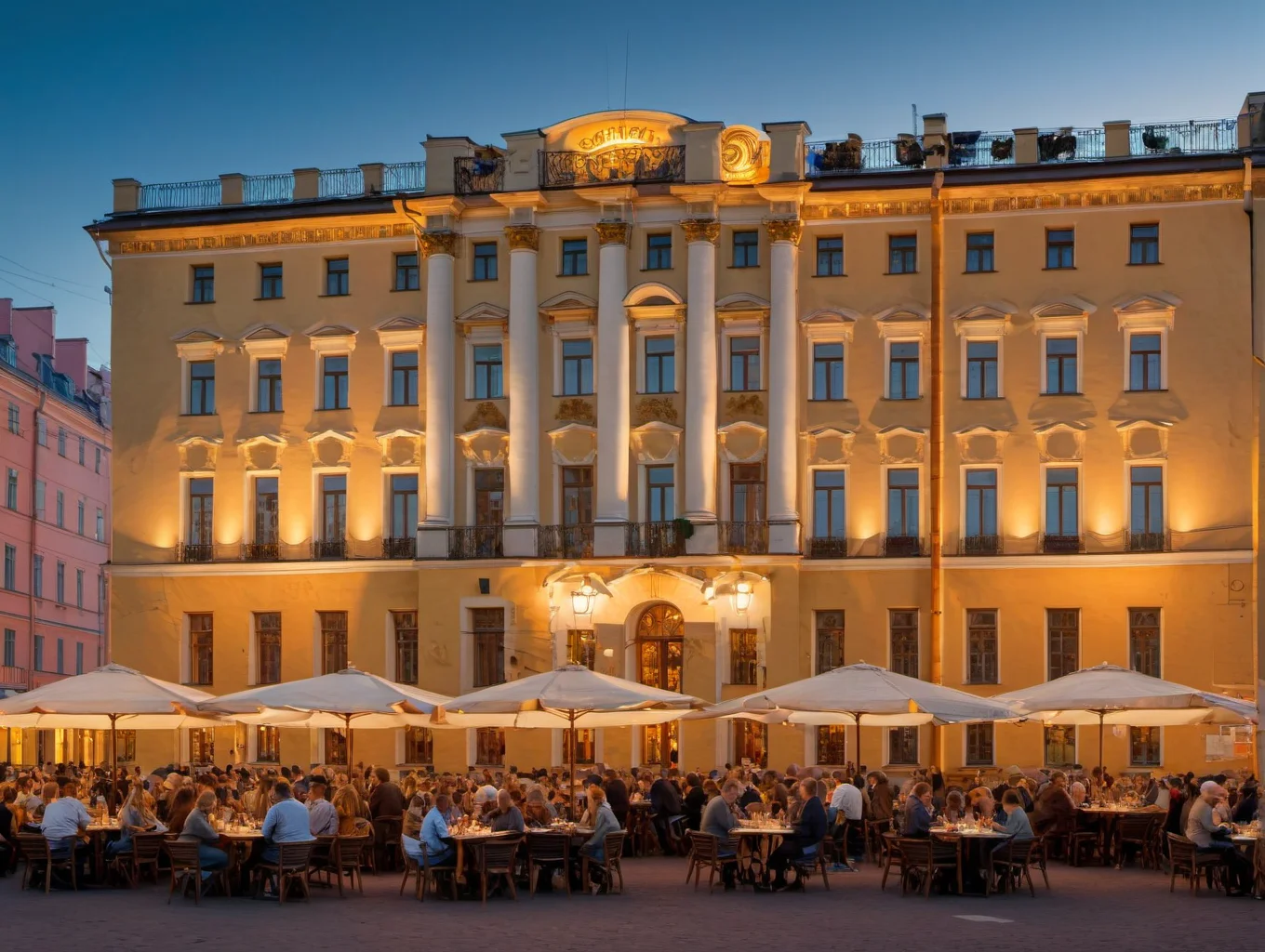 RAW photo of, restaurant outside, evening, drinking, crowd,
high quality, beautiful,
golden hour, shadow, building, books,
8k uhd, dslr, soft lighting, high quality, film grain, Fujifilm XT3, extremely detailed, saint petersburg
<lora:piter-step00022500:0.9>