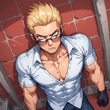 PonyScores7, source_anime, ah1, best quality, (masterpiece:1.4), (high quality:1.4), sharp focus, 4k, absurd resolution, <lora:albertwesker-guy-PONYv1:0.8> albertwesker, albert wesker, 1boy, blonde, black gloves, sunglasses, looking at viewer, toned, athletic, fit, slicked back hair, mature male, (A misty swamp with murky waters and eerie sounds), bad-hands-5, ((disgust face expression expression)), <lora:xl_more_art-full_v1:0.2>, <lora:shinyskin2:0.2> glistening skin, <lora:aesthetic_anime_v1s:0.2>, <lora:Expressive_H:0.2> Expressiveh, <lora:hairdetailpxl:0.2> hairdetailpxl, <lora:detailxl:0.2> detailxl, (Dutch Angle view medium Close shot (focus on chest)), (Undershirt), (focused, intense glare), slit pupils, short hair, (reddish orange eyes), best quality, amazing quality, best aesthetic, absurdres, <lora:expressive eyes:0.2> expressive eyes, <lora:eyedetailpxl:0.2> eyedetailpxl, illustration, Volumetric_Lighting, ultra-detailed, very aesthetic, intricate details, 8k, masterpiece, best_quality, (angular face, sharp_featured face), (vicious hunter, relentless with a cold stare and a set of manacles)