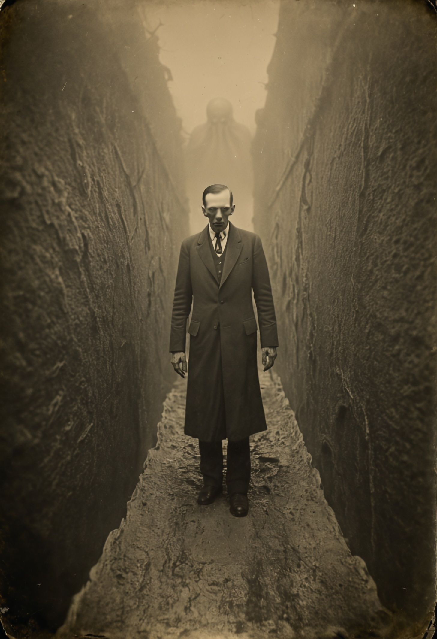 antique photo, eerie atmosphere, creepy, descent into madness, cthulhu mythos, nameless ones,  horror, lovecraft, <lora:Antique_Photo:1>