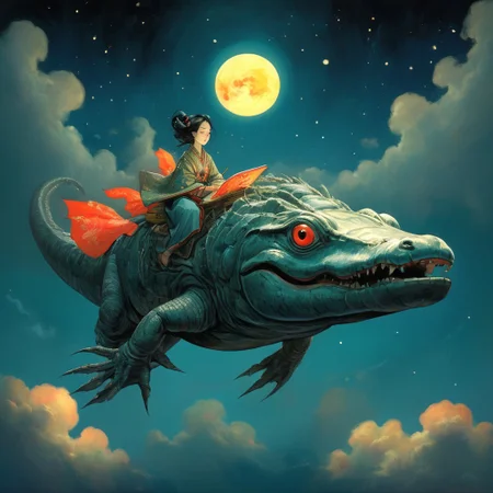 1aligator in the sky, beautifull sunset, AtompunkSDXL, zydink, ink sketch, hkstyle, Victo Ngai Style