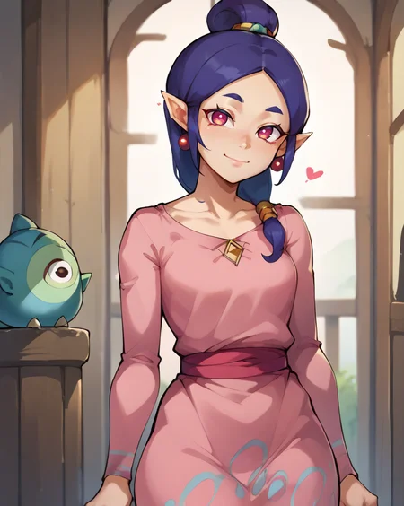 score_9, score_8_up, score_7_up, 2d, Sue Belle, woman , pink dress, looking at viewer, vedrooom, <lora:Sue Belle Pony-000045:1> Cell-Shaded Graphics - "The Legend of Zelda: The Wind Waker"