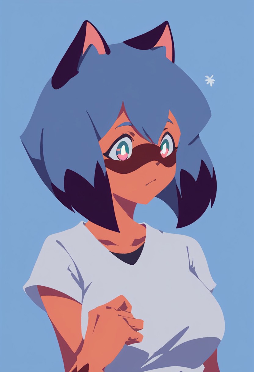 Score_9, score_8_up, score_7_up,
, source_anime, solo, female,   <lora:blending:0.7>
Michiru Kagemori, large breasts 
, blending,  blue background
, [[[[lineless]]]], (detailed),
 upper body, T-shirt