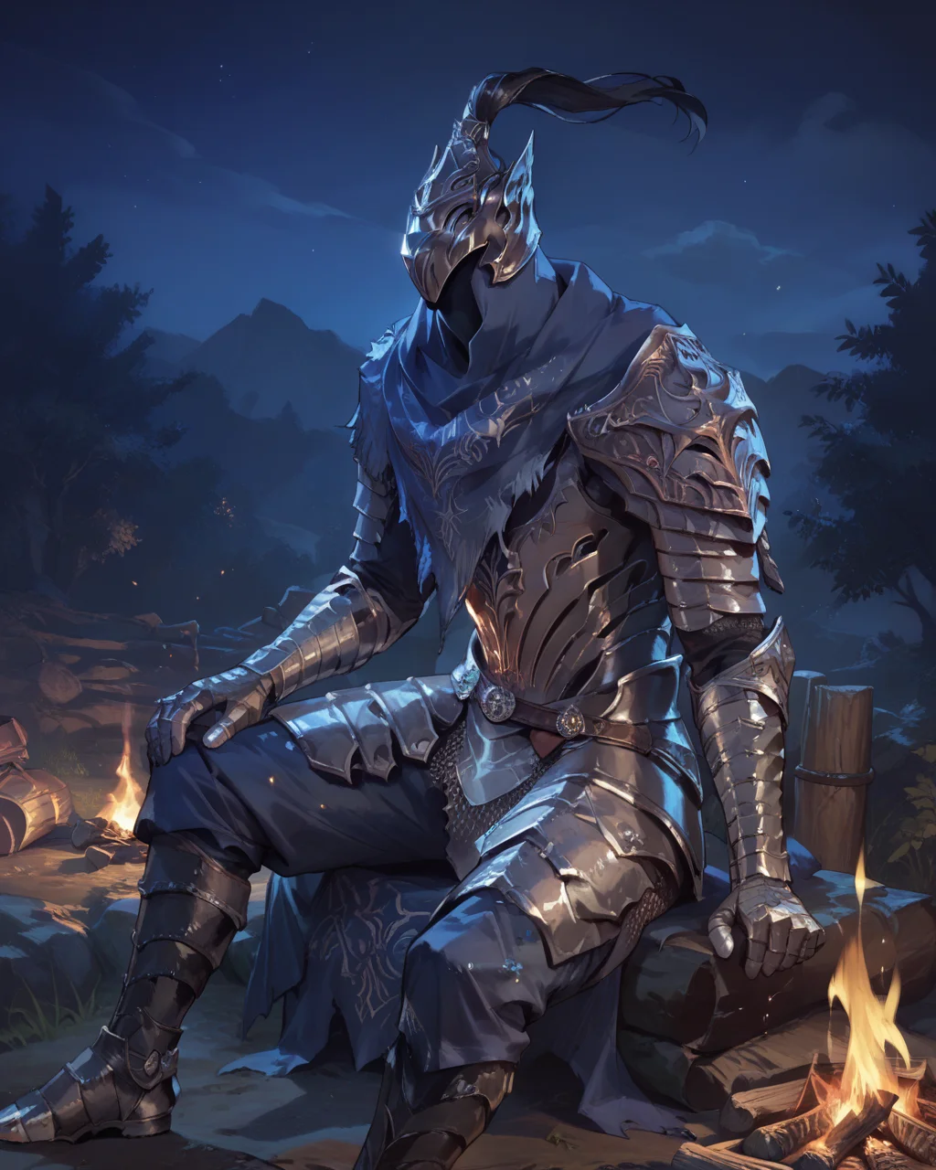 score_9, score_8_up, score_7_up, source_anime, score_6, 1boy, sitting,night, bonfire, solo, armor, artorias, helmet, <lora:Artorias:0.8>