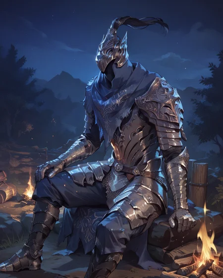 score_9, score_8_up, score_7_up, source_anime, score_6, 1boy, sitting,night, bonfire, solo, armor, artorias, helmet, <lora:Artorias:0.8>