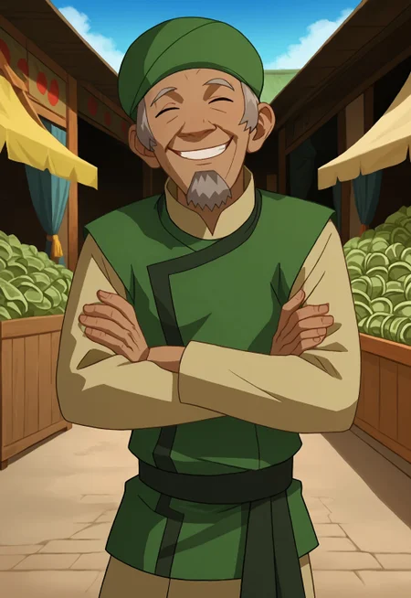 safe_pos, safe_pos, score_9, score_8_up, rating_nsfw, ultra hd, absurdres, best quality, best aesthetic, masculine, solo, 1boy, male focus, perfect proportions, erotic, mature male, coloured, hands with five fingers,

AvatarCabbage, hat, green headwear, facial hair, old man, grey hair, long sleeves, Expressiveh, WolfConF, spreading arms, showing off, cabbage stall, cabbages, market background, happy, smiling, detailed face, grey facial hair, money dropping from sky