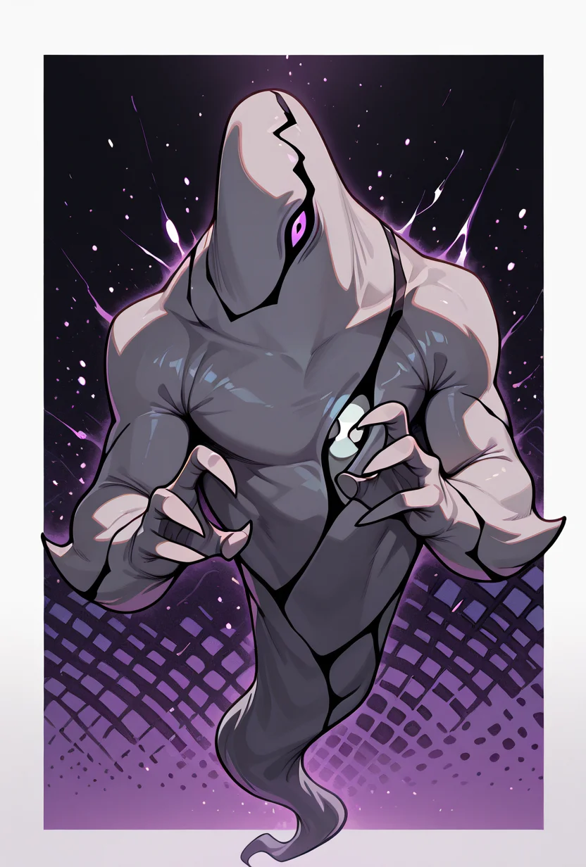 <lora:ghostfreak-08:1> ghostfreak, solo, no humans, purple eye, ghost, floating, particles, dynamic pose, upper body, claw pose, clawing hands,, big arms, leaning to side, zoomed in shot,, masterpiece, best quality, amazing quality, very aesthetic, absurdres, newest,, upper body, halftone effect, white borders, abstract background:1.2,