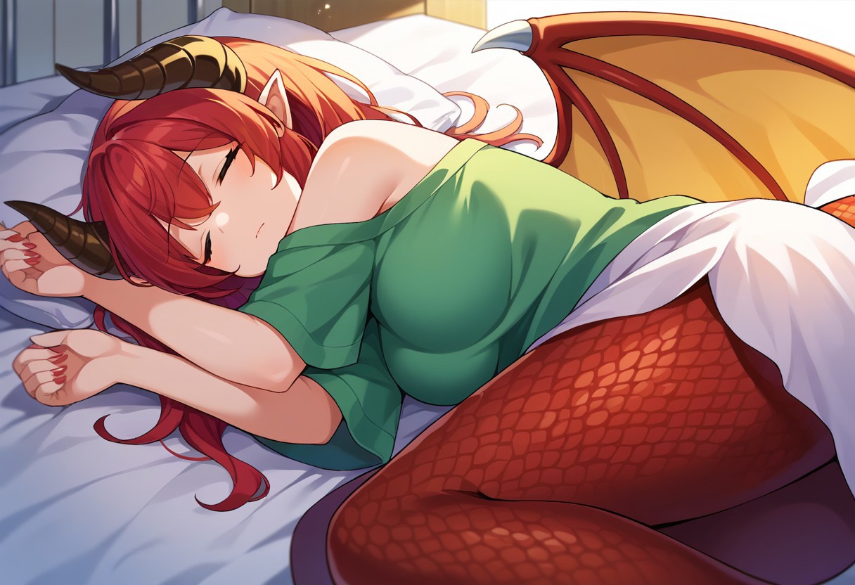score_9, score_8, score_7, source_anime, dragon girl, sleeping
