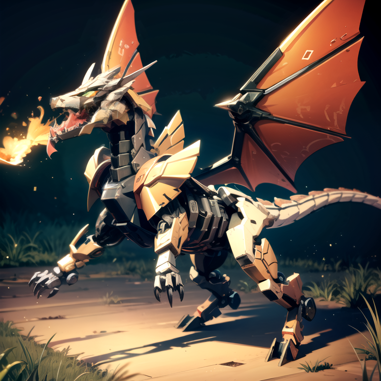 fire ,Matzinger z \(mecha\),   sky, flying, no humans, solo, male focus,  grasslands, mechanical wings,  mechanical tail, Breathe fire in one's mouth
  <lora: Dragons v1:1.6>  dragon ,<lora:A-RandomSuper:1.3>   ,<lora:jixiehorizon:0.4>  Quadruped machinery,
(masterpiece:1,2),best quality, masterpiece, higher, original, extremely detailed wallpaper, perfect lighting,(extremely detailed CG:1.2),drawing, paintbrush,