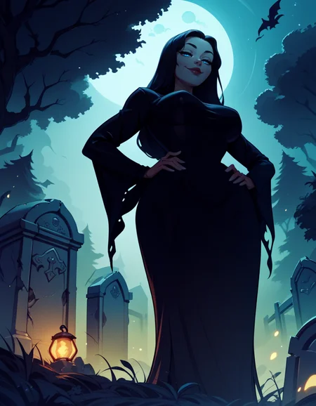 score_9, score_8_up, score_7_up,score_6_up, score_5_up, score_4_up , 1girl, solo,
large breasts,
morticiaDG,
long hair, black hair, blue eyes,lipstick,
black dress, long dress, long sleeves,
from below,
forest, graveyard, fog, dim_lighting, night,
half-closed eyes, looking at viewer, smug,
hands on hips,
<lora:Morticia DG PXL v01:1>
