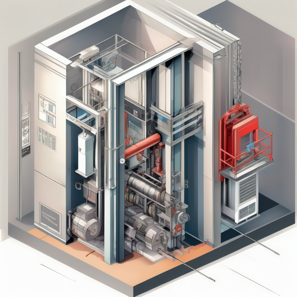 <lora:Isometric Cutaway:1>,Isometric Cutaway ,It explains how the structure of the elevator machine room is and how it is installed