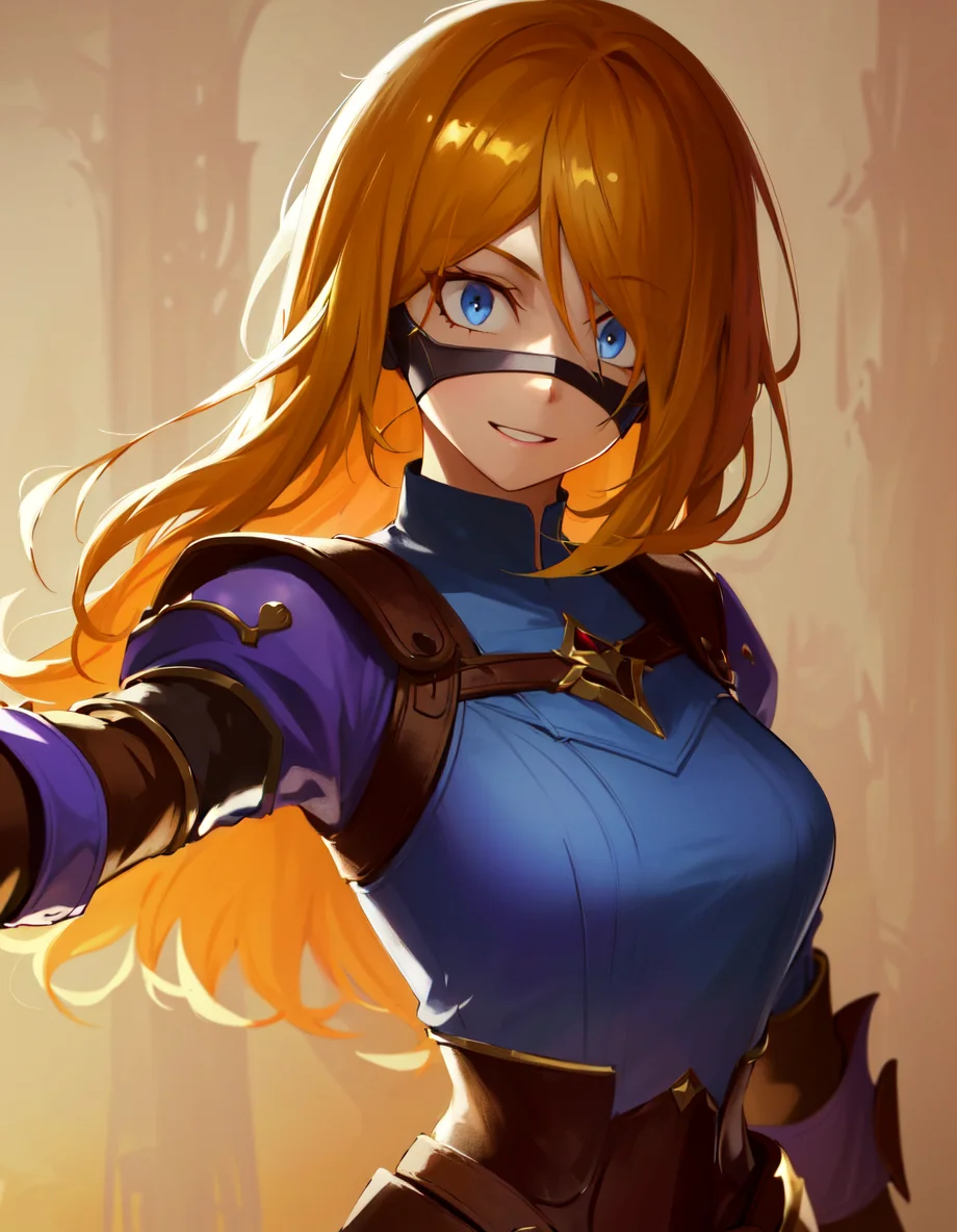 incredibly absurdres, smooth, 8k wallapaper, cowboy shot, upper body portrait and dynamic pose, dark blue eyes, constricted pupils, crazy eyes, looking at viewer, staring at viewer, mature female character, 1girl, yellow hair and brown (gradient hair:1.2), comb over, undercut, (fantasy style clothing and background:1.3), (shadows cast over face:1.3), dark room, shadow room, hard detailed shadows