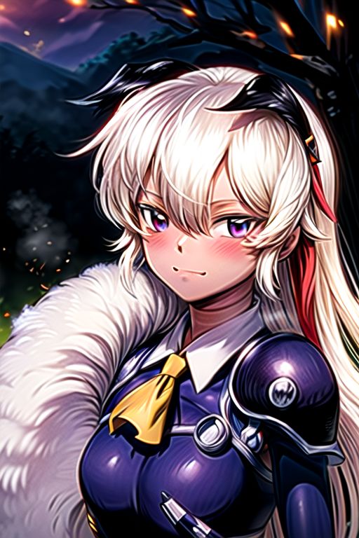 best quality 1girl Setsun4 solo long hair,  (night time) forest background black hair very long hair purple eyes multicolored hair armor, small, (fur trim) (medium body),<lora:EMS-179-EMS:0.800000>,<lora:EMS-293862-EMS:0.800000> bow, hair_bow, hair_tubes, red_bow, brown_hair, long_hair, bangs, ascot, frilled_bow, yellow_ascot, blush, smile, hair_between_eyes, athletic, armor, miko, strengthmda,  Smiling, happy, dragoon helmet