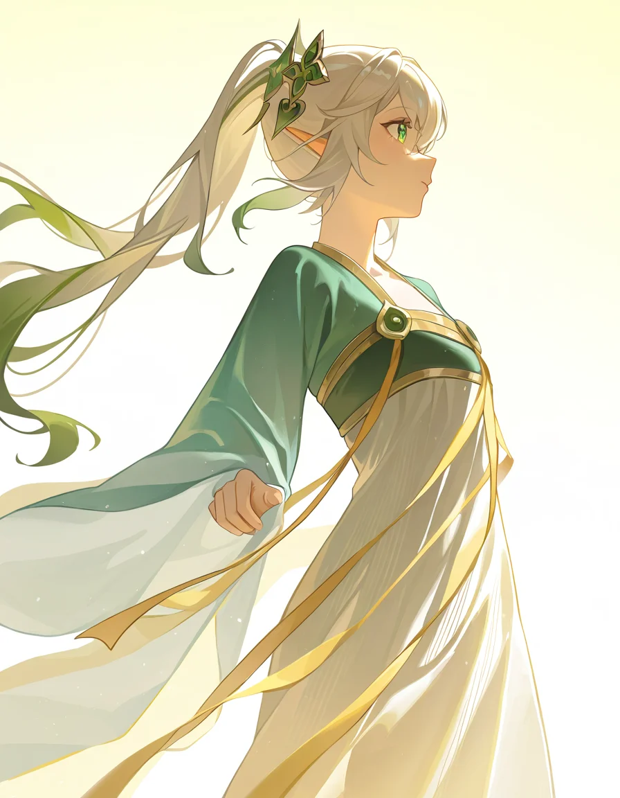 1girl,simple background,white background,hanfu,cowboy shot,alternate costume,nahida \(genshin impact\),<lora:hanfu-000018:1>,, masterpiece, best quality, very aesthetic, absurdres,newest, incredibly absurdres,, ((((very awa)))),((golden light)),(diffuse reflection:1.3),{best quality, amazing quality, very aesthetic,absurdres,realistic,reverse light,golden light,},best quality,amazing quality,very aesthetic,absurdres