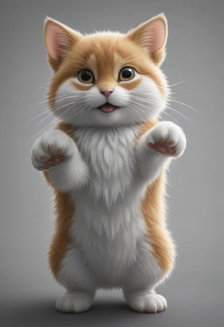 kitten standing on its hind legs realistic wet nose bristling fur stalking pose to catch a little mouse cheerful happy look