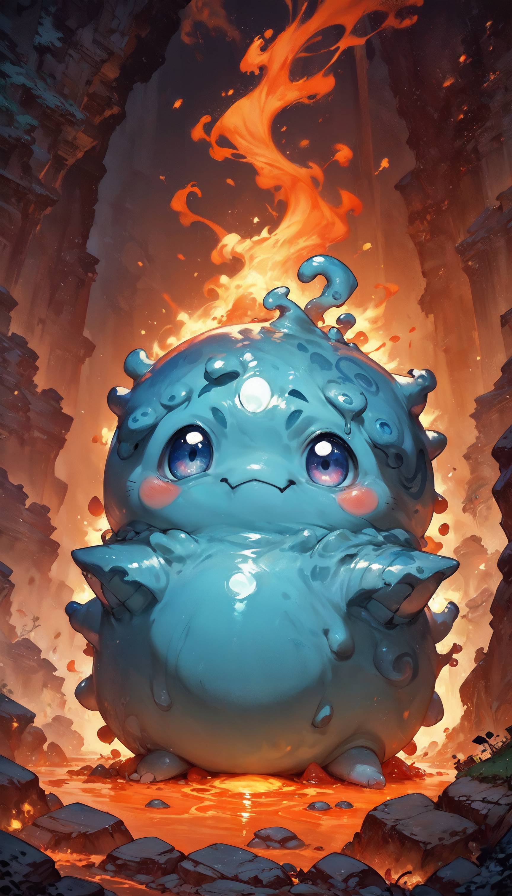 score_9, score_8_up, score_7_up,  source_anime, cute slime, very small, cute, fire aura, lava, cute magma slimes in the background, Chibi Art Style, low light,      <lora:Expressive_H-000001:0.8>, expressiveH     <lora:Fant5yP0ny:0.9> <lora:Pony_DetailV1.0:0.9> <lora:Vikings_Cutie_Chibi_Style-000001>