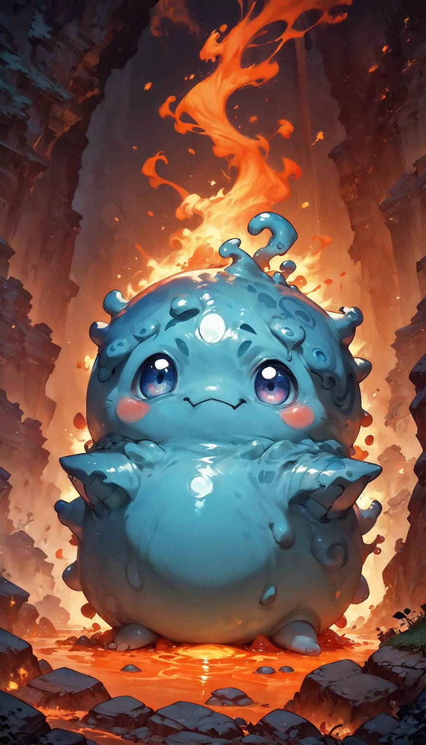 score_9, score_8_up, score_7_up,  source_anime, cute slime, very small, cute, fire aura, lava, cute magma slimes in the background, Chibi Art Style, low light,      <lora:Expressive_H-000001:0.8>, expressiveH     <lora:Fant5yP0ny:0.9> <lora:Pony_DetailV1.0:0.9> <lora:Vikings_Cutie_Chibi_Style-000001>