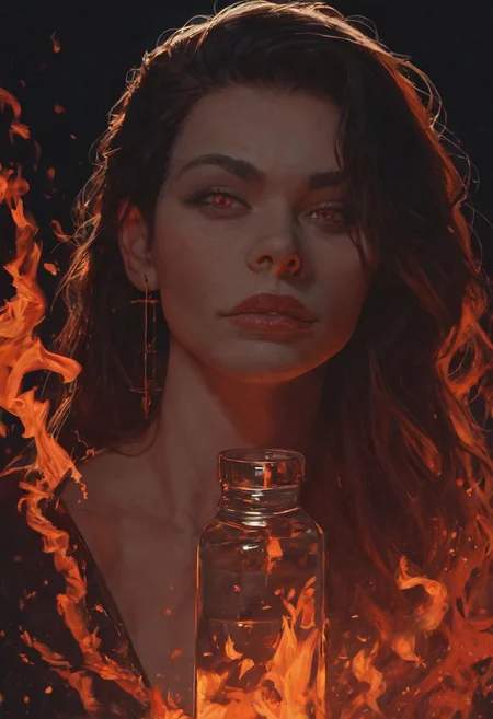 score_9, score_8_up, score_7_up, fire in a bottle, intense, realistic, photo, canon, dreamlike, art, burning red hot fire traped in a glass bottle, advertising for fire. hyperdetailed photorealism, high res sharp focus, contrast, intricate, detailed, cinematic concept, photography masterpiece,